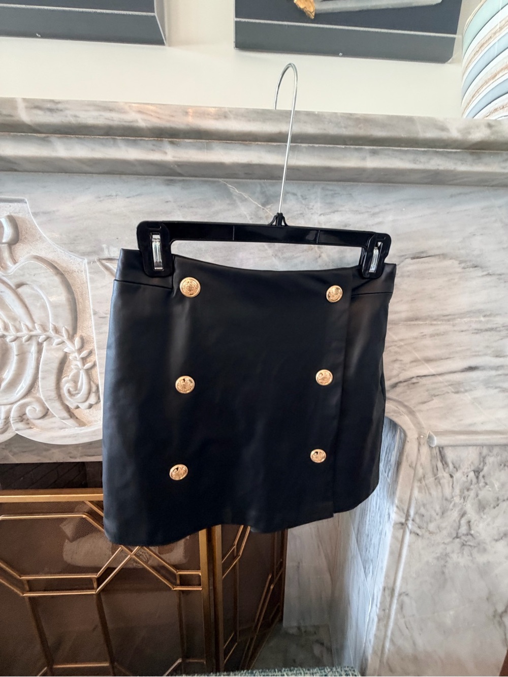 Zara Black Mini Skirt with Gold Buttons